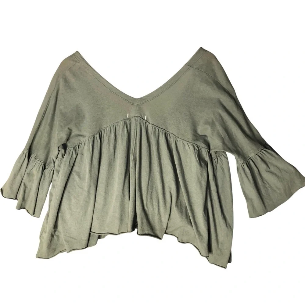 We The Free FP Cropped Boho Button Down Top Sz S Flowy Oversized Green Cotton